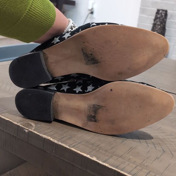 Rebecca Minkoff Black Mika In Galaxy Print Mules/Slides Sz 9.5 - Picture 7 of 8